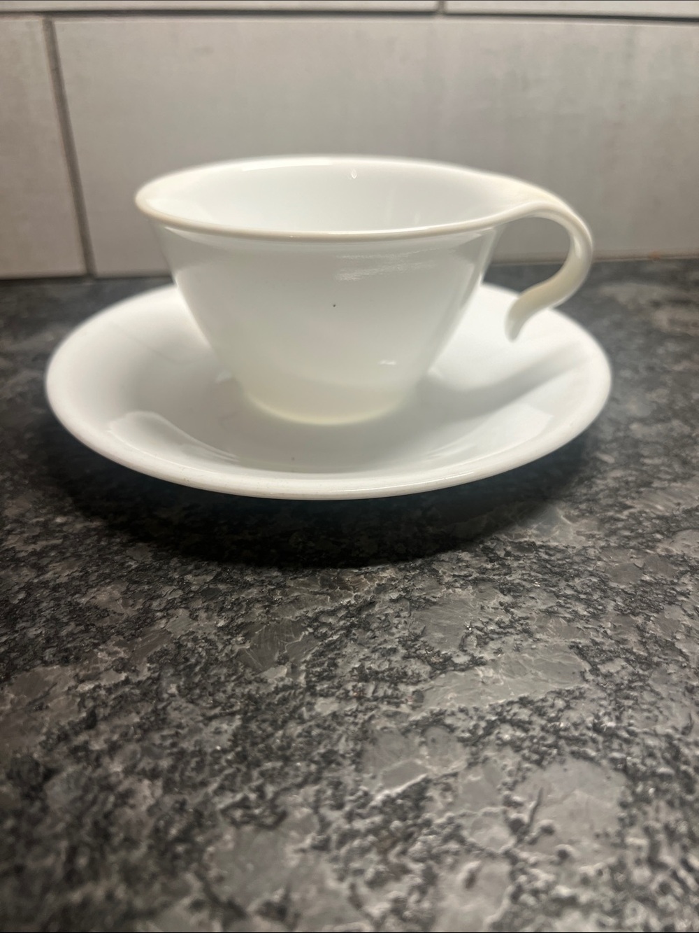 Vintage Corelle  hook cup and saucer   Winter Frost. Like new.
